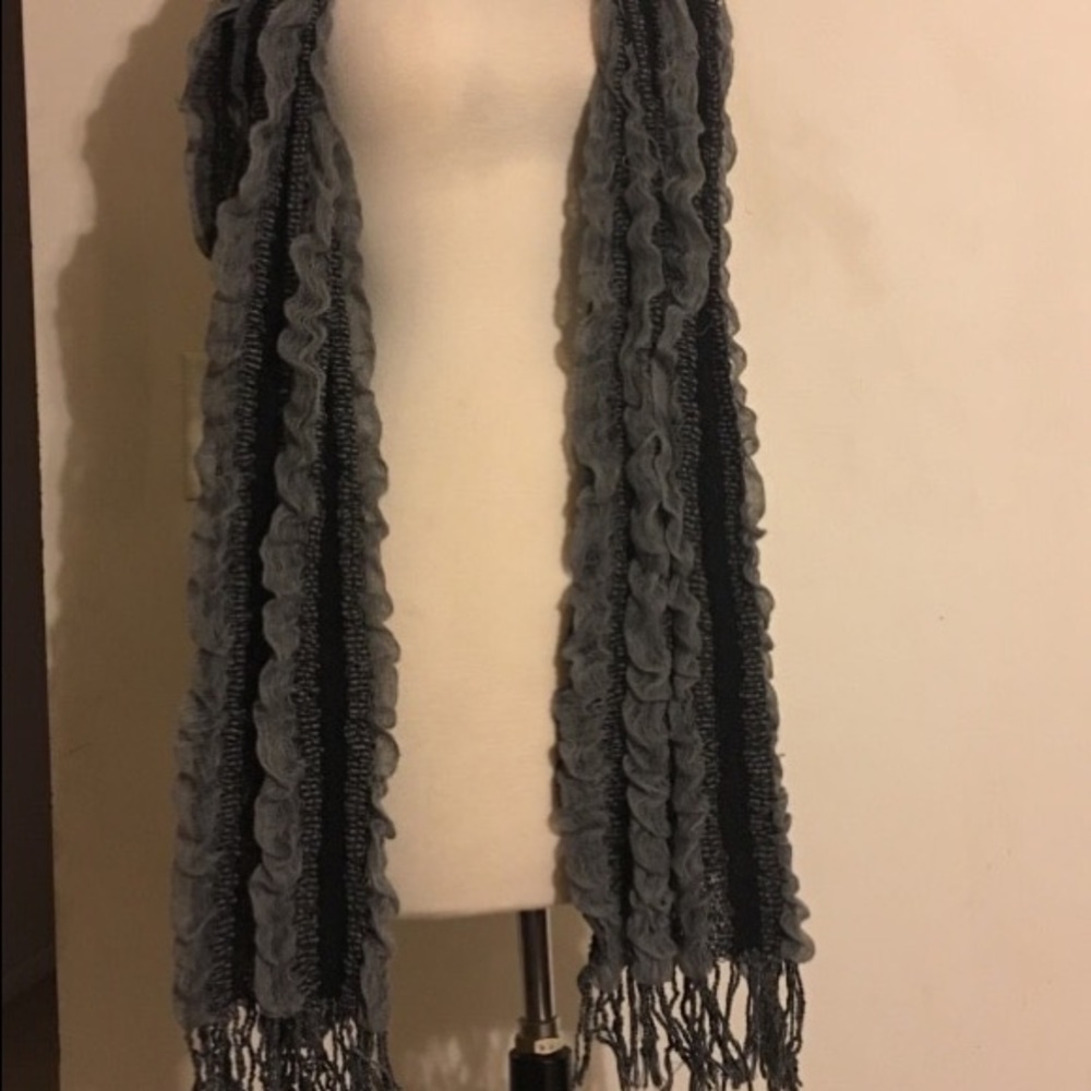 Black and grey fringe scarf